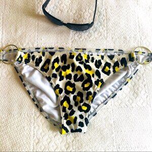 Billabong Bikini Bottom Cheetah Animal Print White Black Yellow Swim size Large
